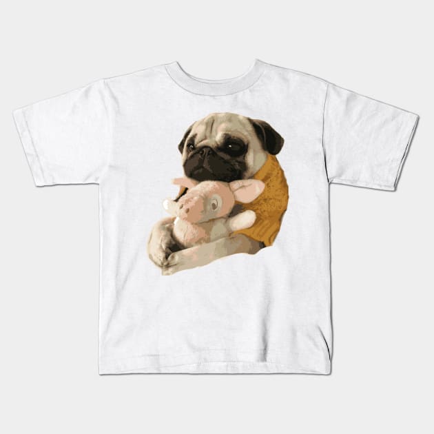 Funny Dog pet with toy oil paint Kids T-Shirt by ngoclucbkhn